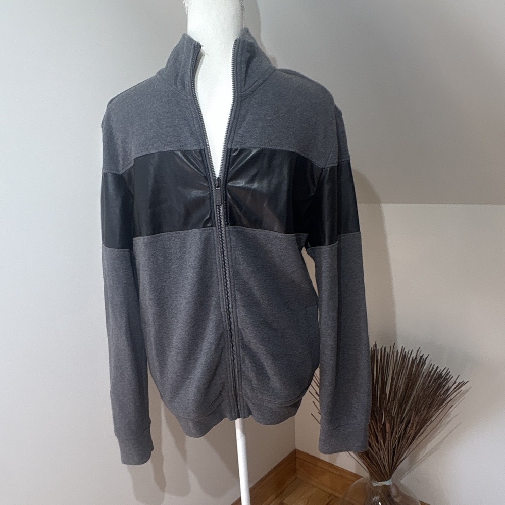 Kenneth Cole Reaction Men's Full Zip Colorblock Mock Neck Sweatshirt Gray Sz 8